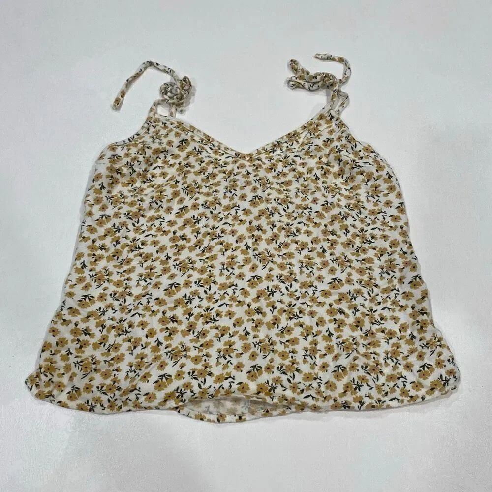 Abercrombie & Fitch Floral Tie Strap Tank Top Yellow White Size Small